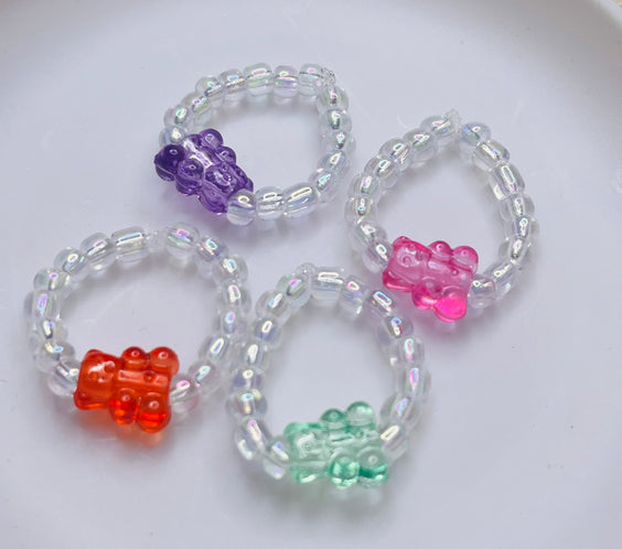 Dainty Beaded Gummy Bear Rings (Sets of 3)