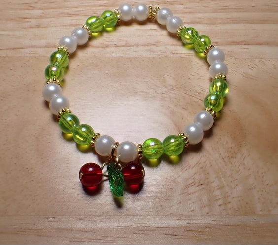 Cherry Beaded stretch Bracelet