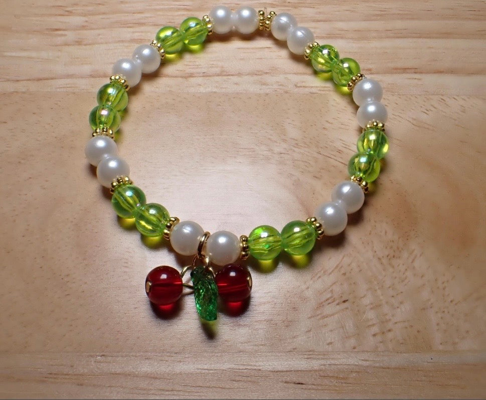 Cherry Beaded stretch Bracelet