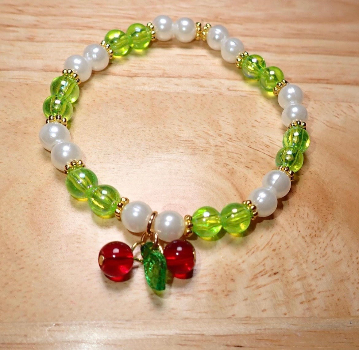 Cherry Beaded stretch Bracelet