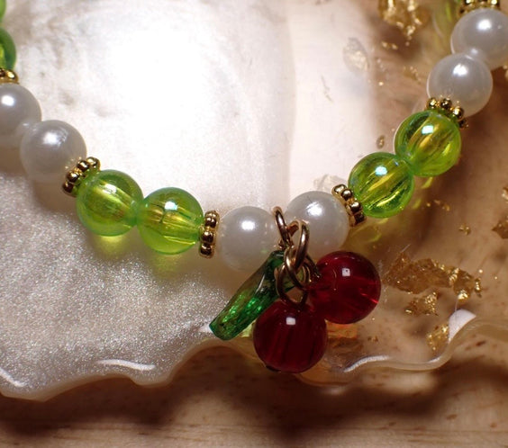 Cherry Beaded stretch Bracelet