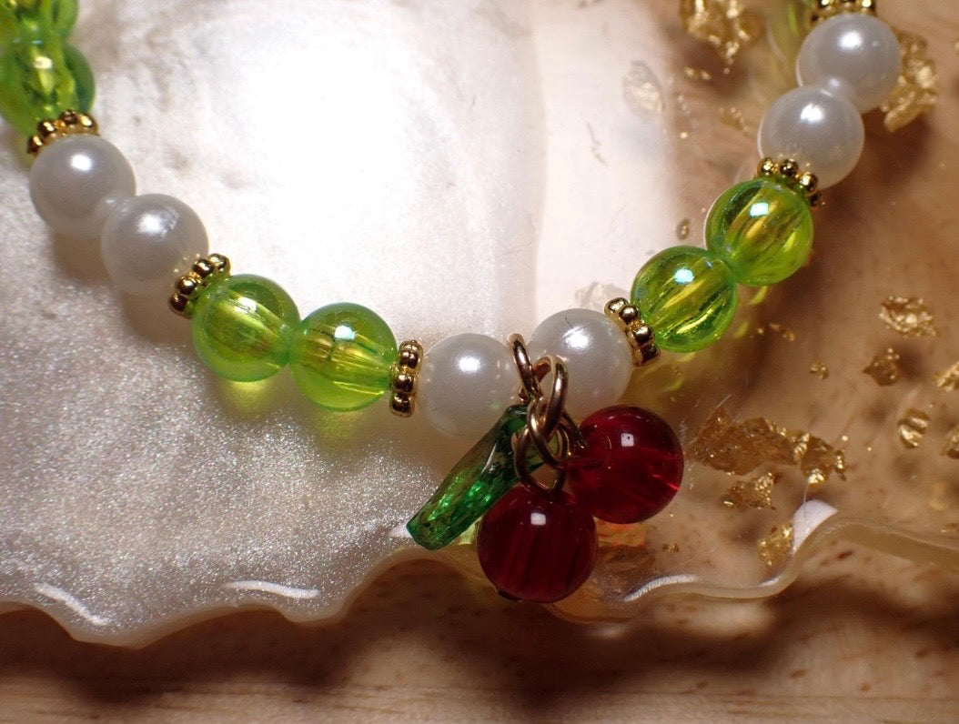 Cherry Beaded stretch Bracelet