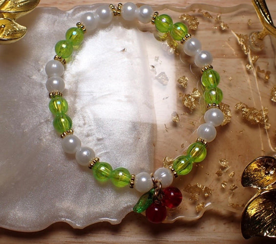 Cherry Beaded stretch Bracelet