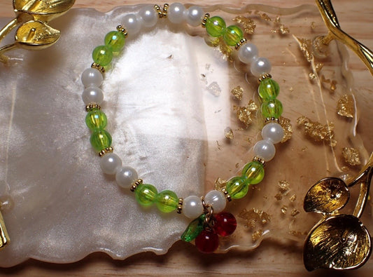 Cherry Beaded stretch Bracelet