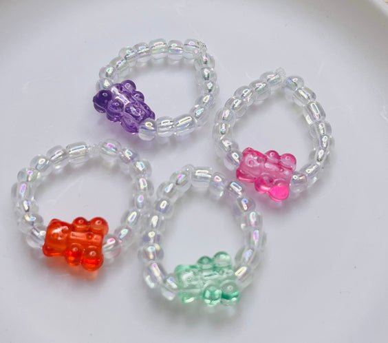 Dainty Beaded Gummy Bear Rings (Sets of 3)