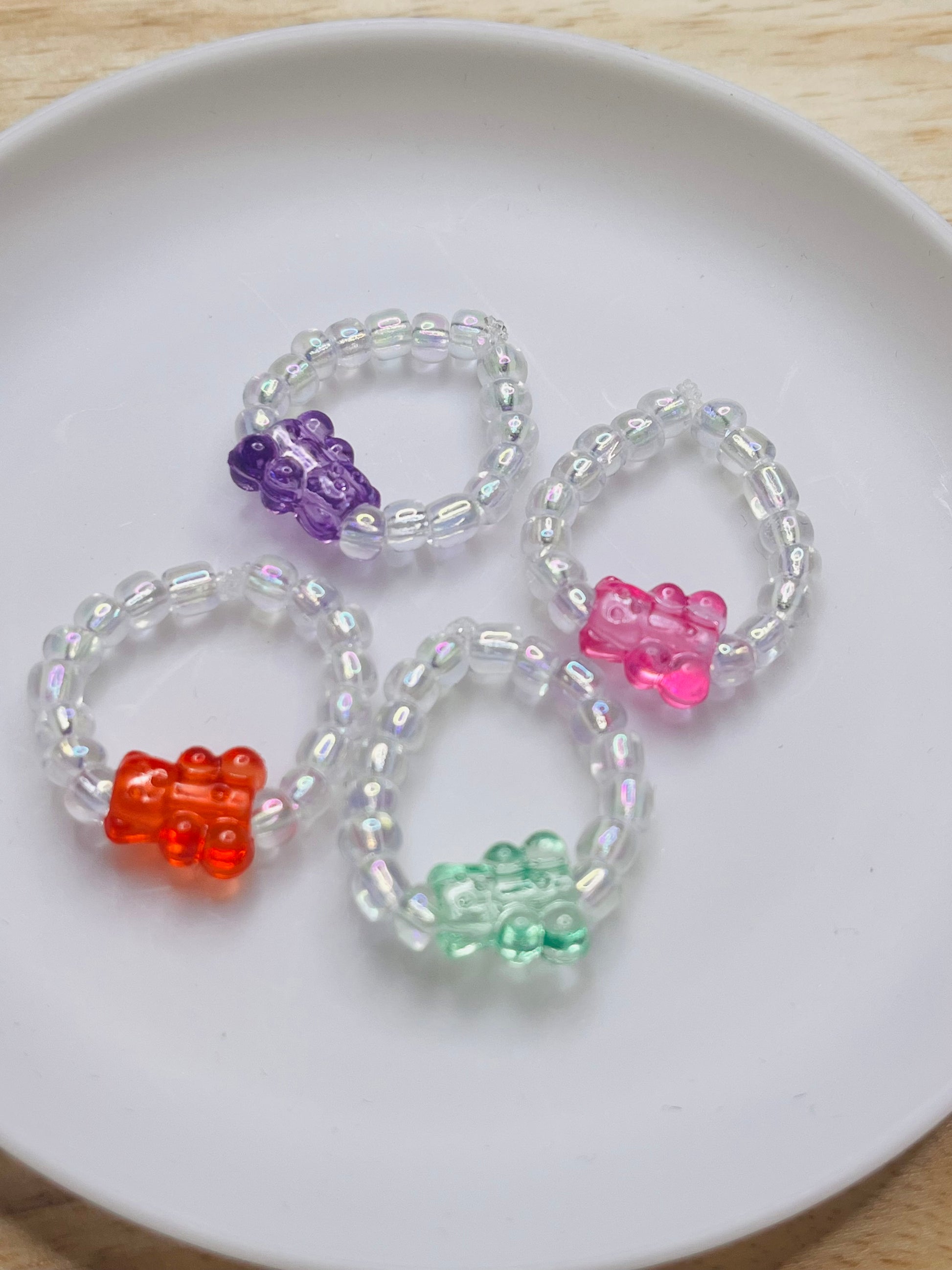 Dainty Beaded Gummy Bear Rings (Sets of 3)