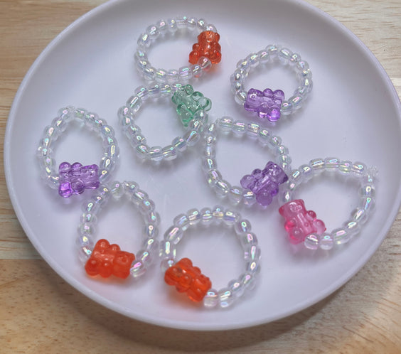 Dainty Beaded Gummy Bear Rings (Sets of 3)