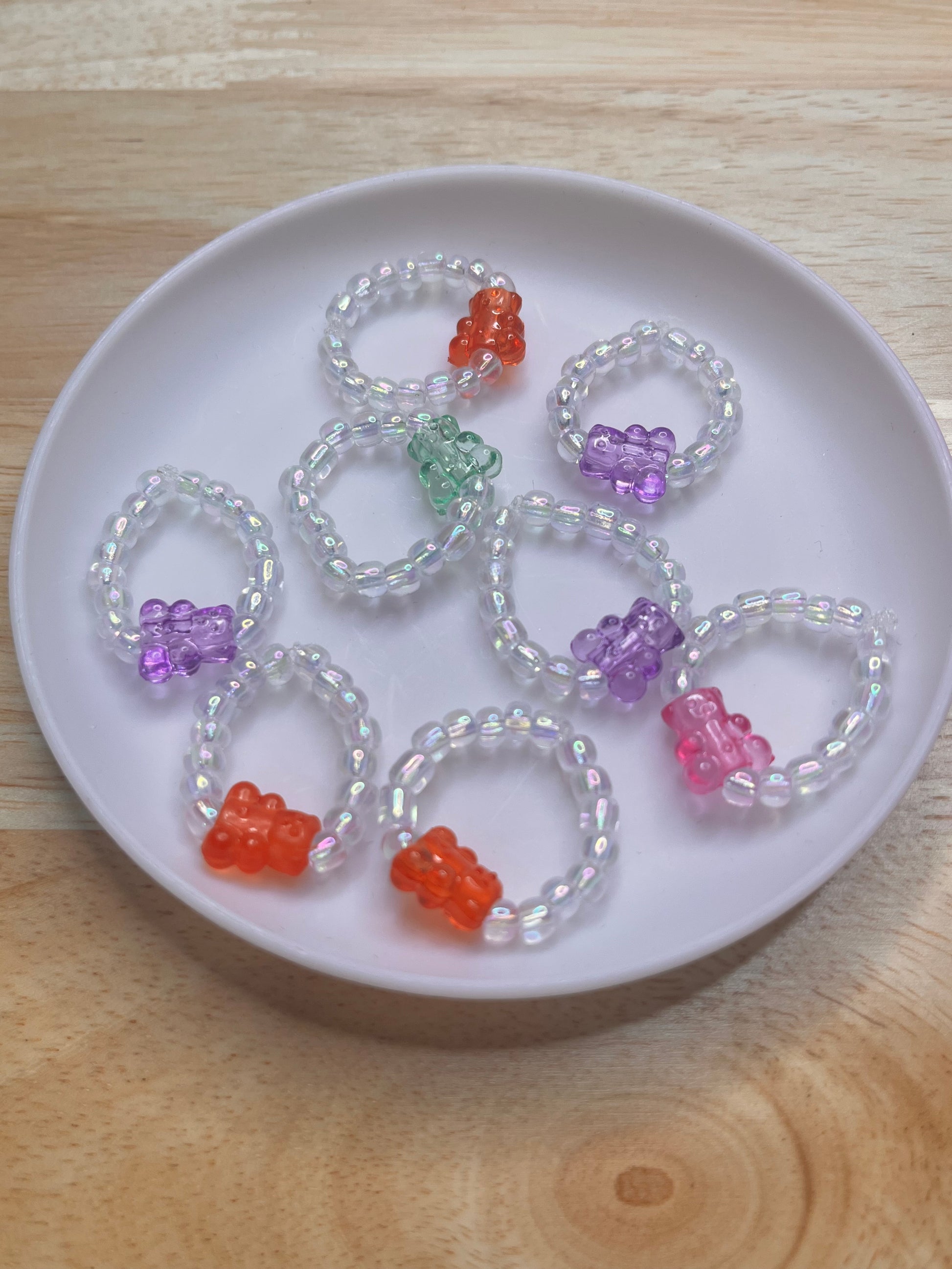 Dainty Beaded Gummy Bear Rings (Sets of 3)