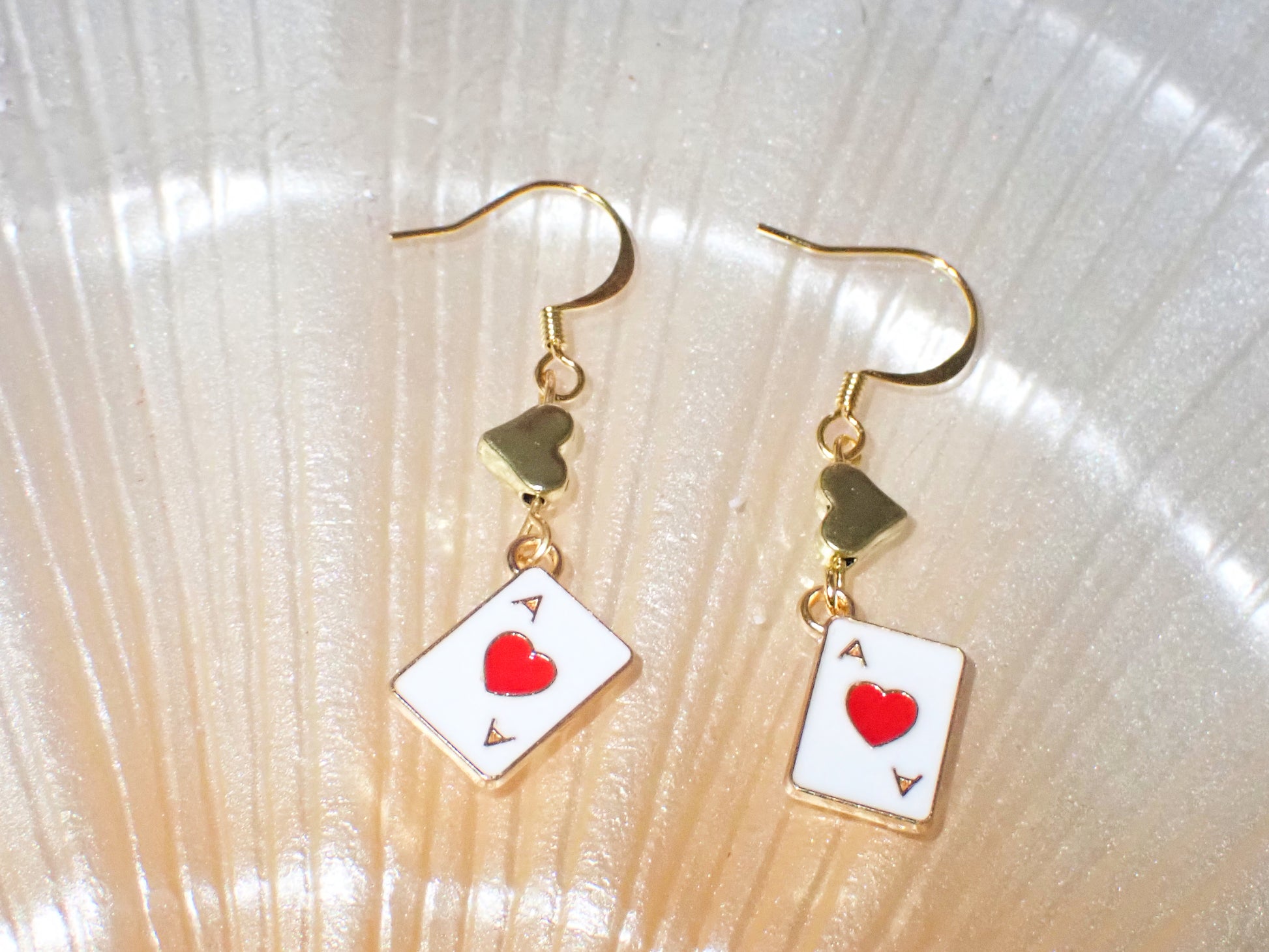Gold Ace of Hearts Drop Earrings