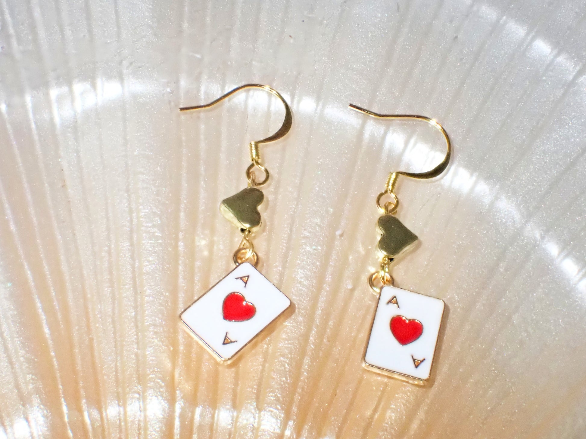 Gold Ace of Hearts Drop Earrings
