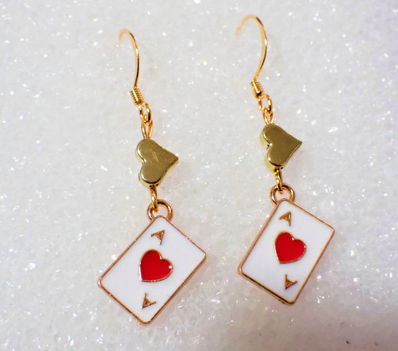 Gold Ace of Hearts Drop Earrings
