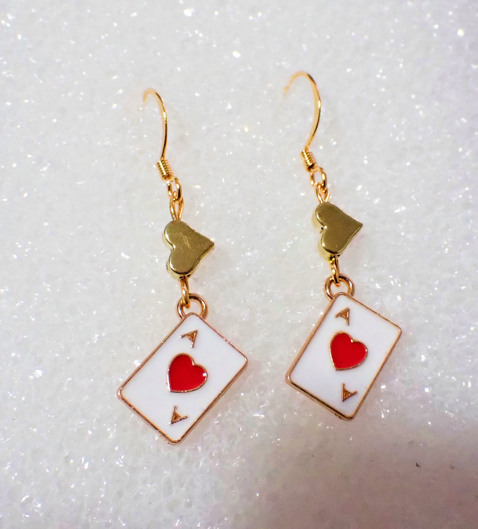 Gold Ace of Hearts Drop Earrings