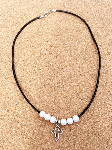 Medieval Inspired Cross Beaded Pearl Necklace