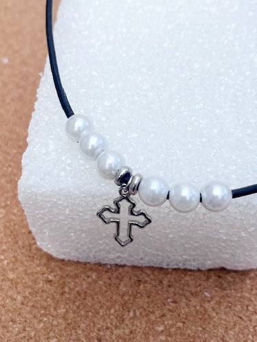 Medieval Inspired Cross Beaded Pearl Necklace