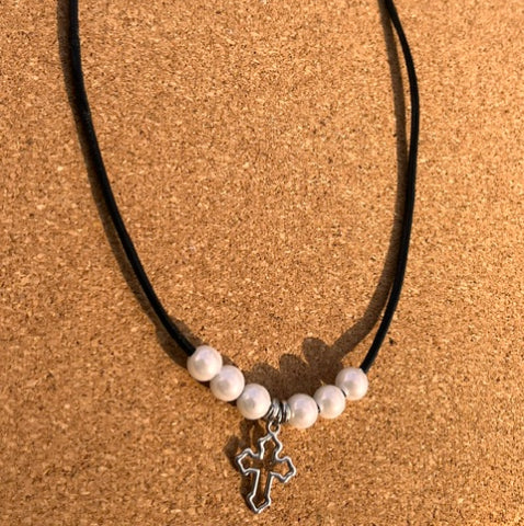 Medieval Inspired Cross Beaded Pearl Necklace