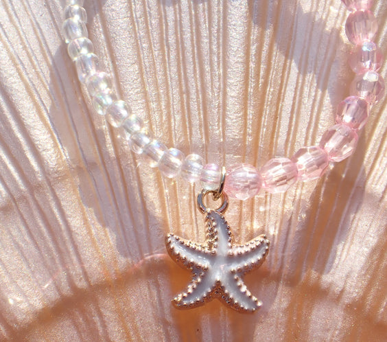Pink & Clear beaded starfish bracelet