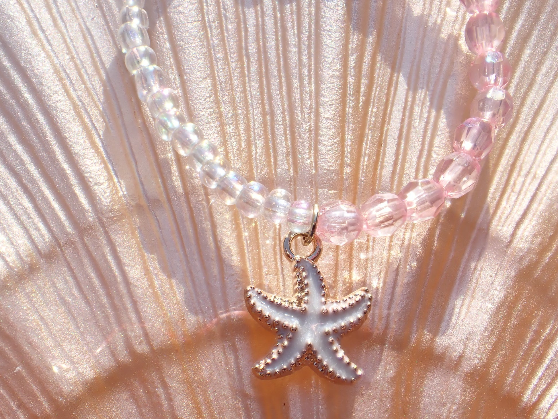 Pink & Clear beaded starfish bracelet