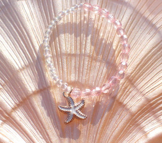 Pink & Clear beaded starfish bracelet