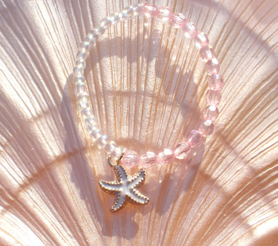 Pink & Clear beaded starfish bracelet