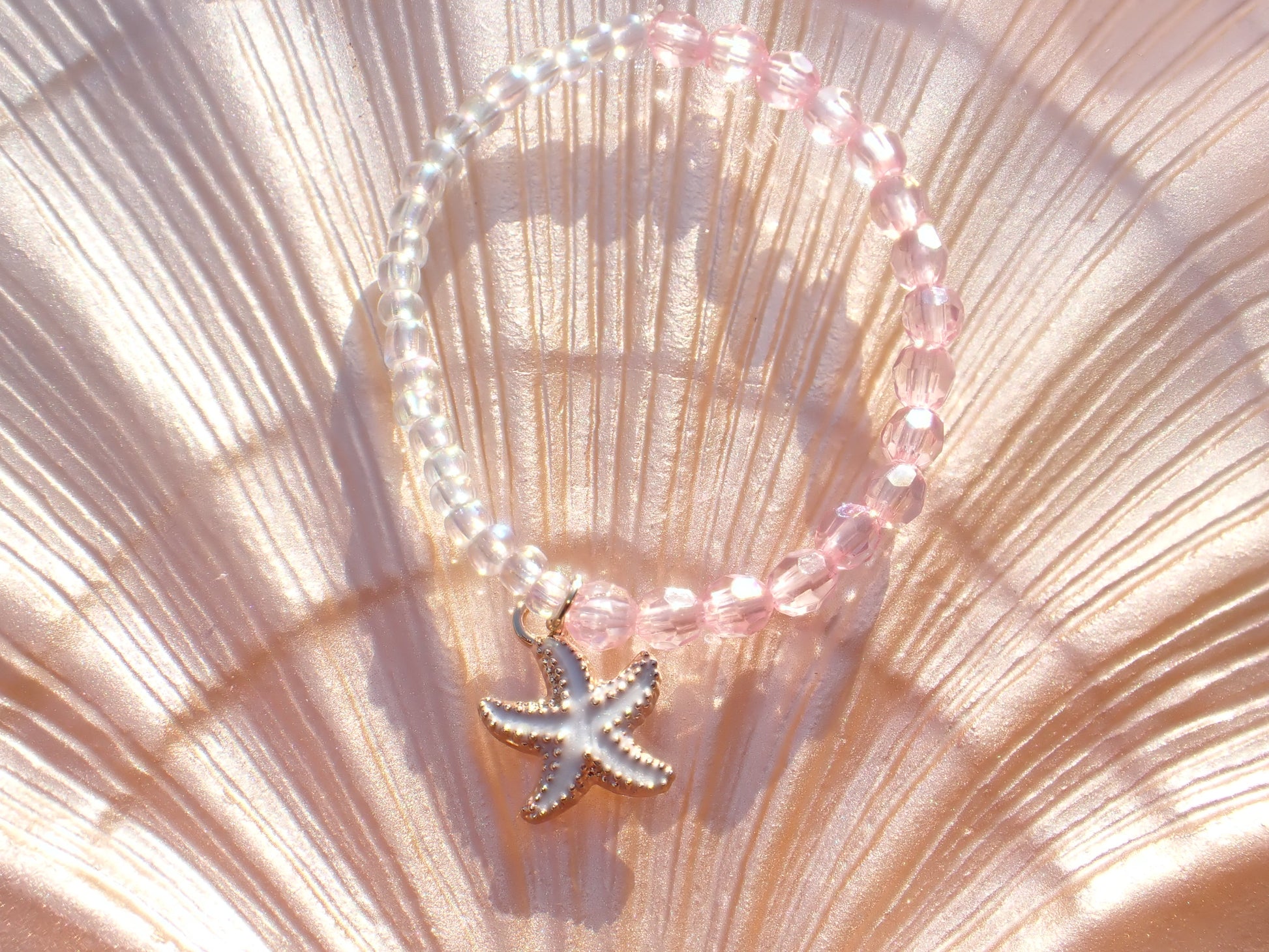 Pink & Clear beaded starfish bracelet