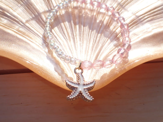 Pink & Clear beaded starfish bracelet