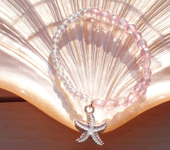 Pink & Clear beaded starfish bracelet