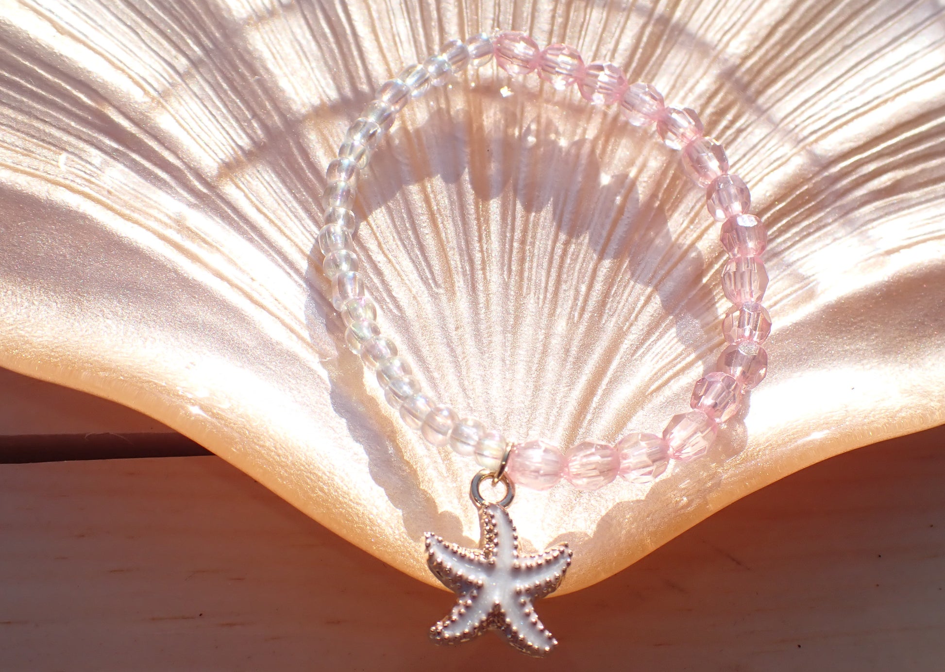 Pink & Clear beaded starfish bracelet