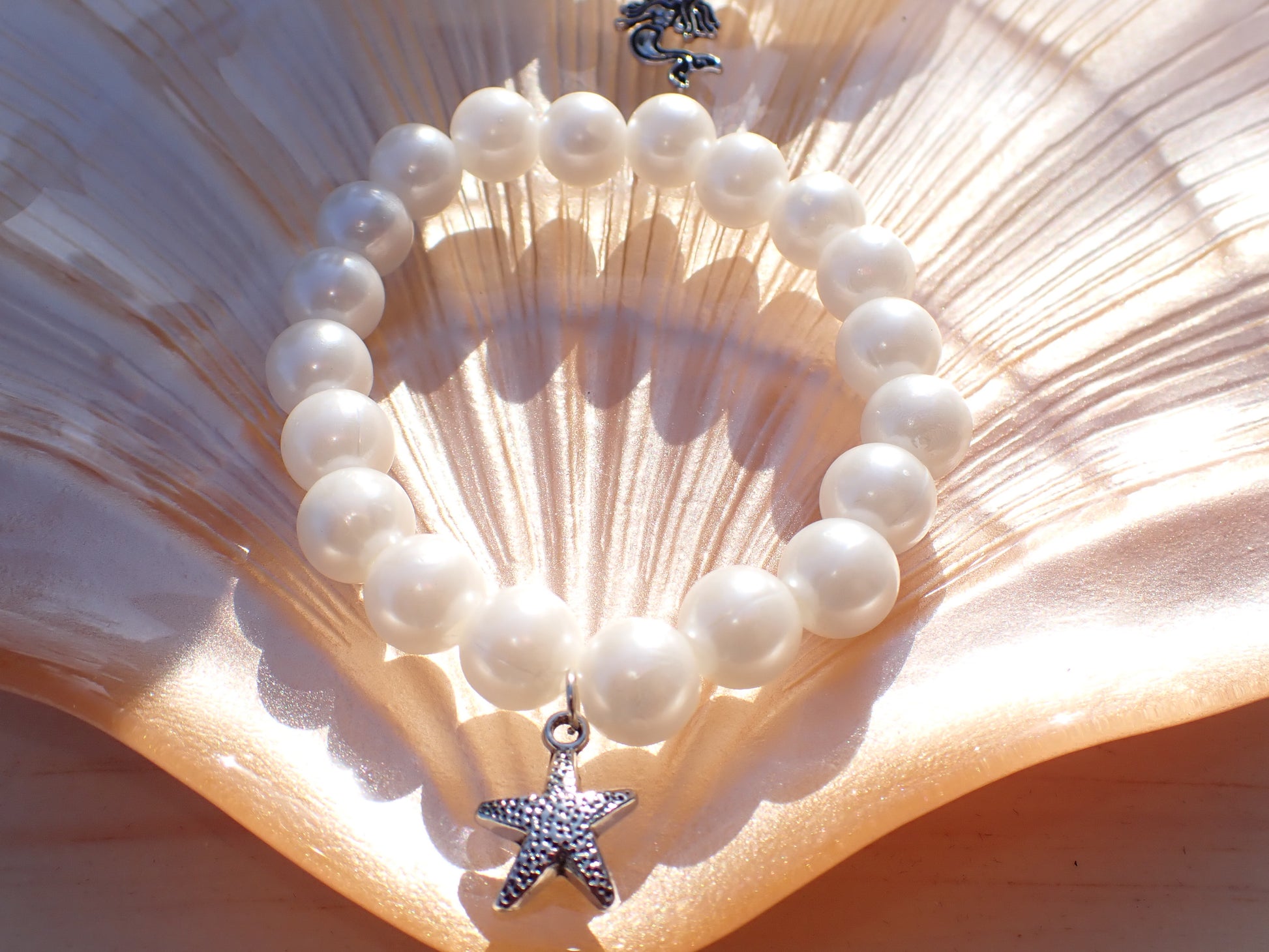 Ocean inspired handmade stretch bracelet
