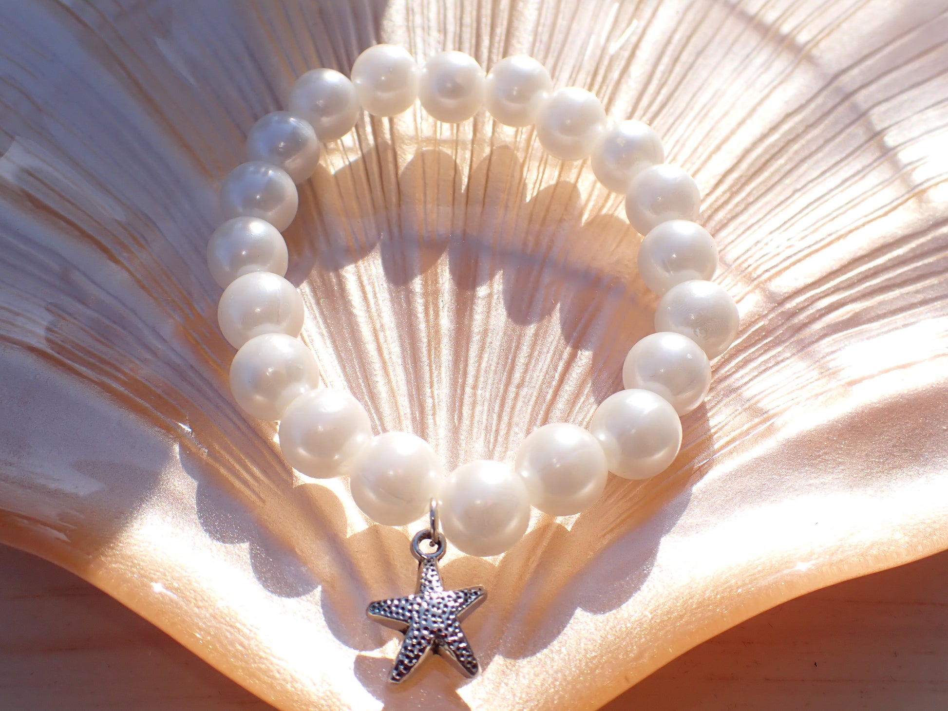 Ocean inspired handmade stretch bracelet