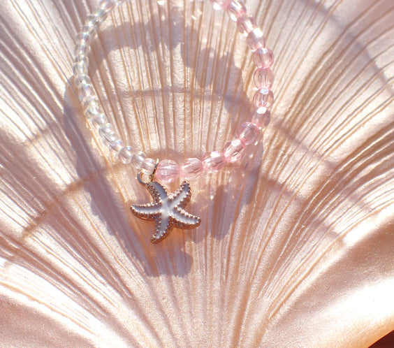Pink & Clear beaded starfish bracelet