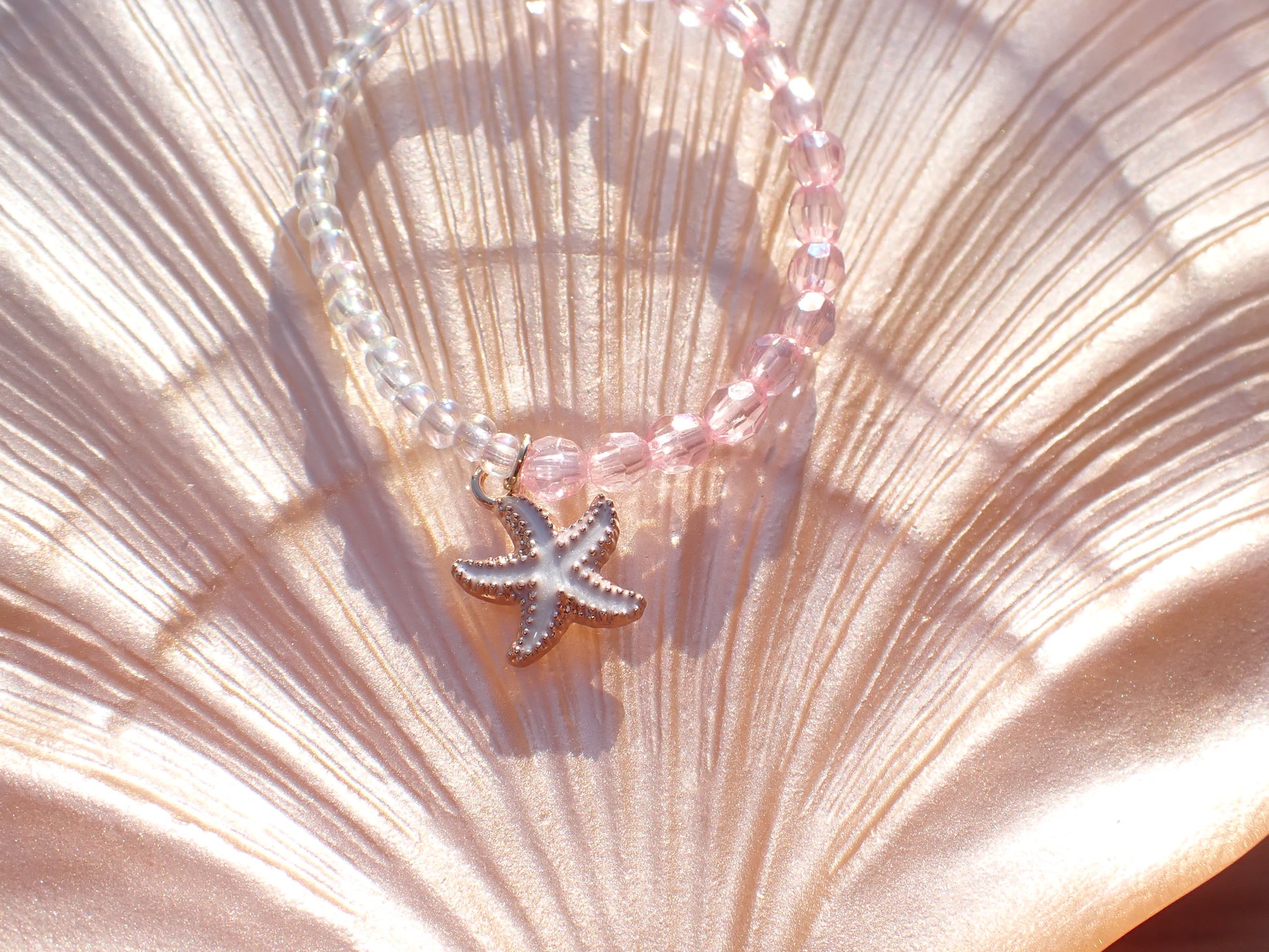 Pink & Clear beaded starfish bracelet