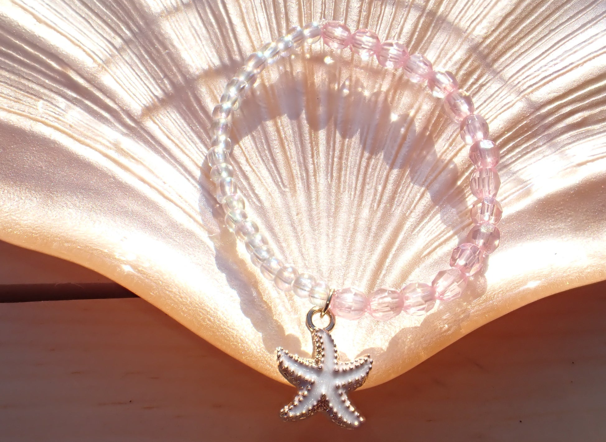 Pink & Clear beaded starfish bracelet