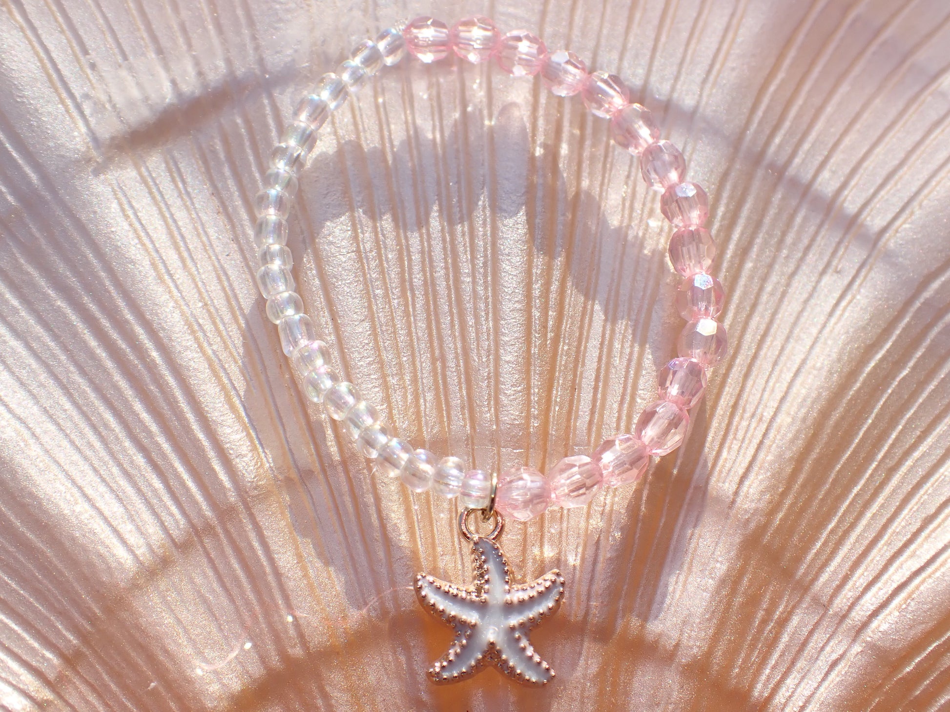 Pink & Clear beaded starfish bracelet