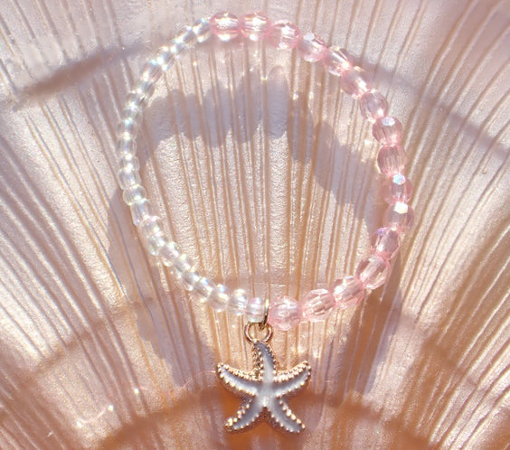 Pink & Clear beaded starfish bracelet