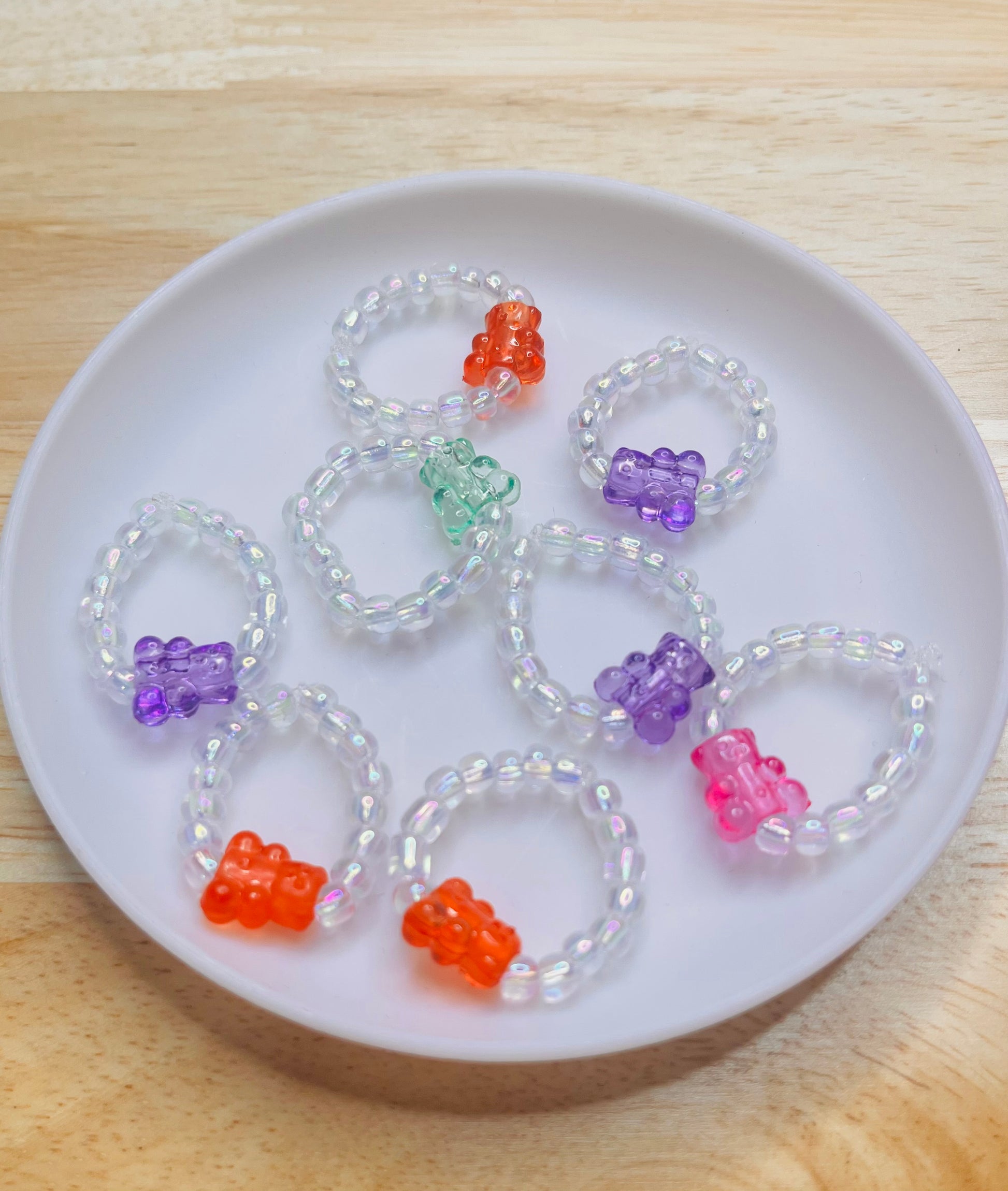 Dainty Beaded Gummy Bear Rings (Sets of 3)