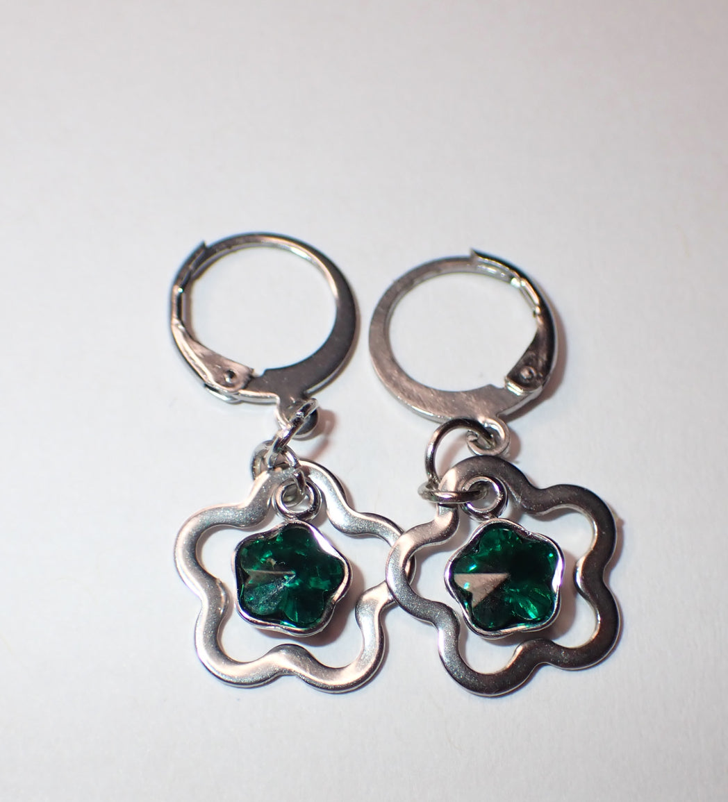 Emerald Green Rhinestone Huggie Earrings