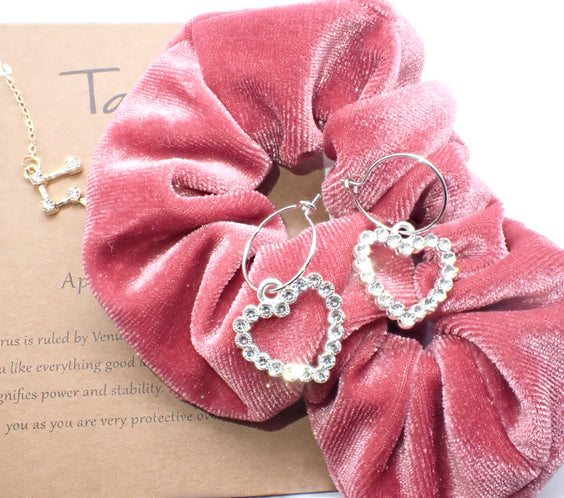 Vintage Rhinestone Silver Heart Hoop Earrings