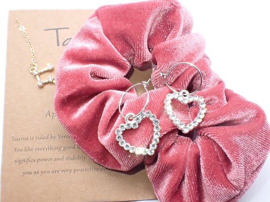 Vintage Rhinestone Silver Heart Hoop Earrings