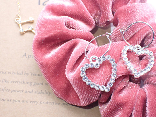 Vintage Rhinestone Silver Heart Hoop Earrings