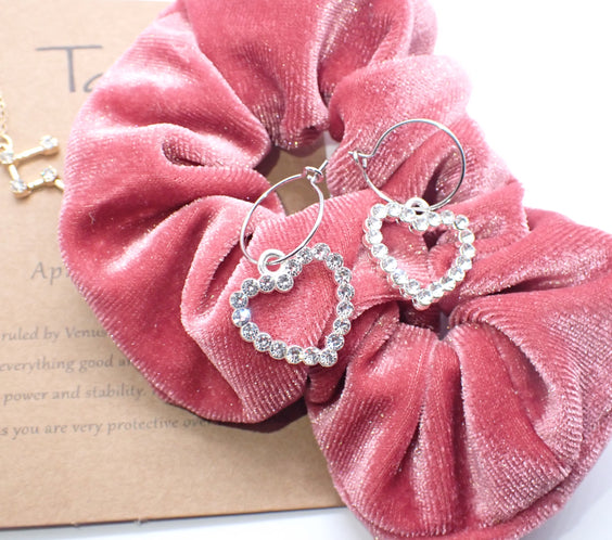 Vintage Rhinestone Silver Heart Hoop Earrings