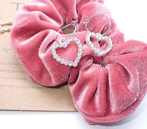 Vintage Rhinestone Silver Heart Hoop Earrings