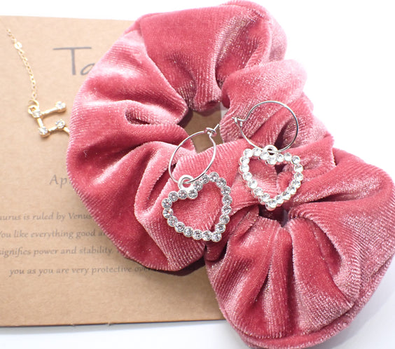 Vintage Rhinestone Silver Heart Hoop Earrings