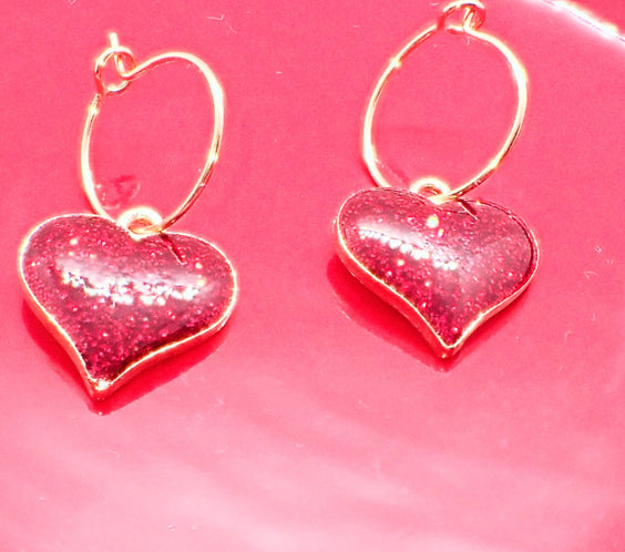 Alloy Glitter Heart Hoop Earrings