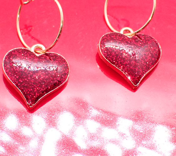 Alloy Glitter Heart Hoop Earrings