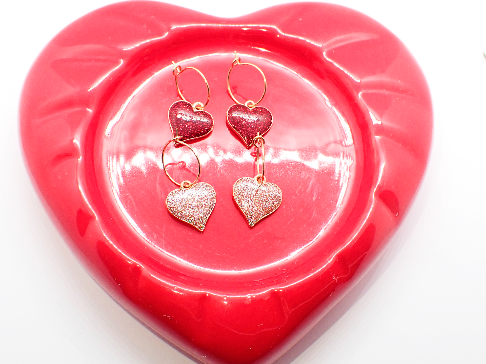 Alloy Glitter Heart Hoop Earrings