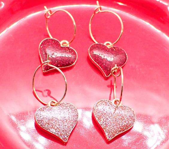 Alloy Glitter Heart Hoop Earrings