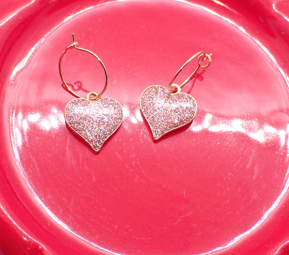 Alloy Glitter Heart Hoop Earrings