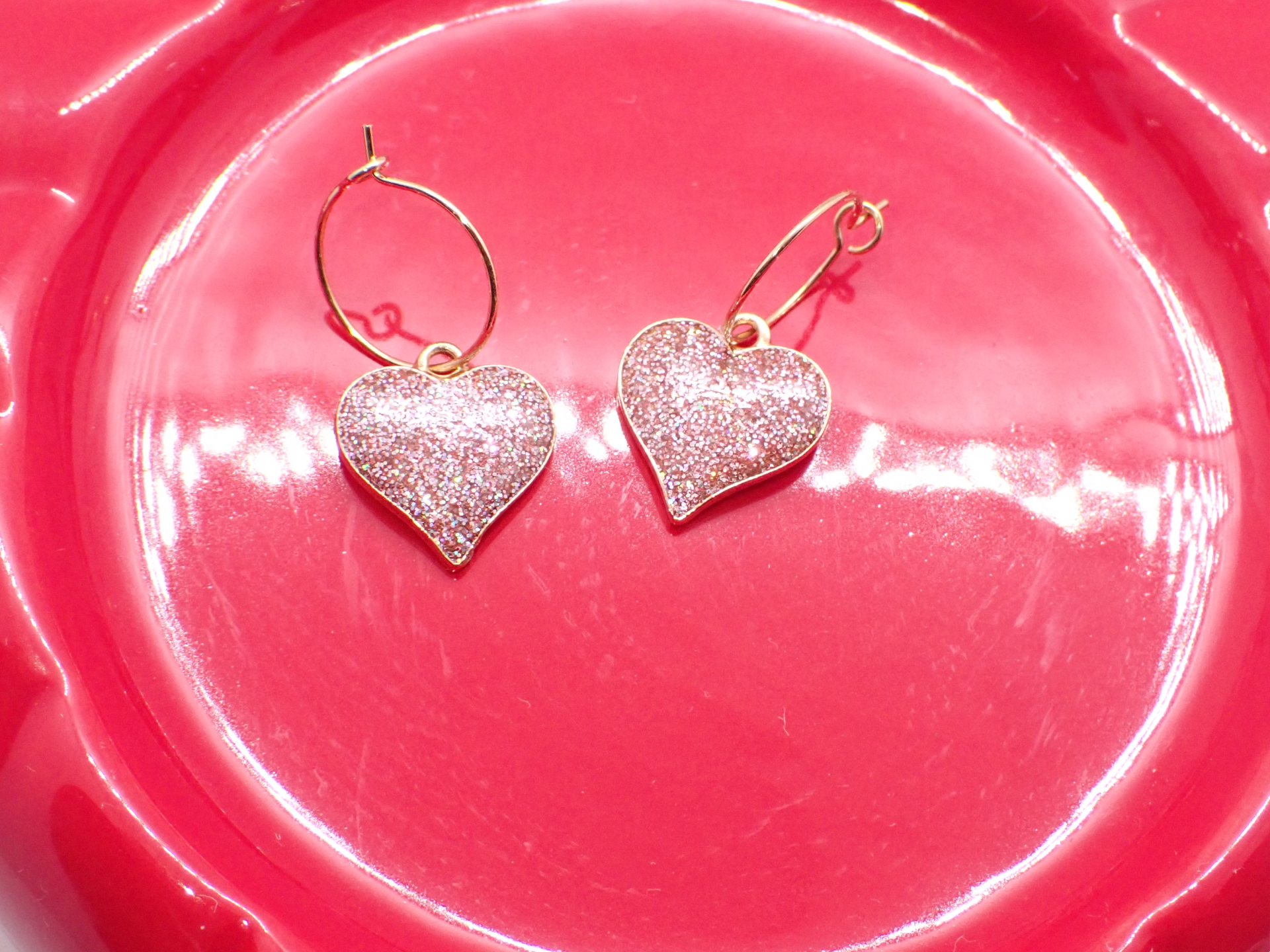 Alloy Glitter Heart Hoop Earrings