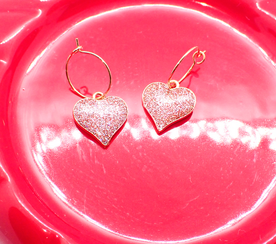 Alloy Glitter Heart Hoop Earrings
