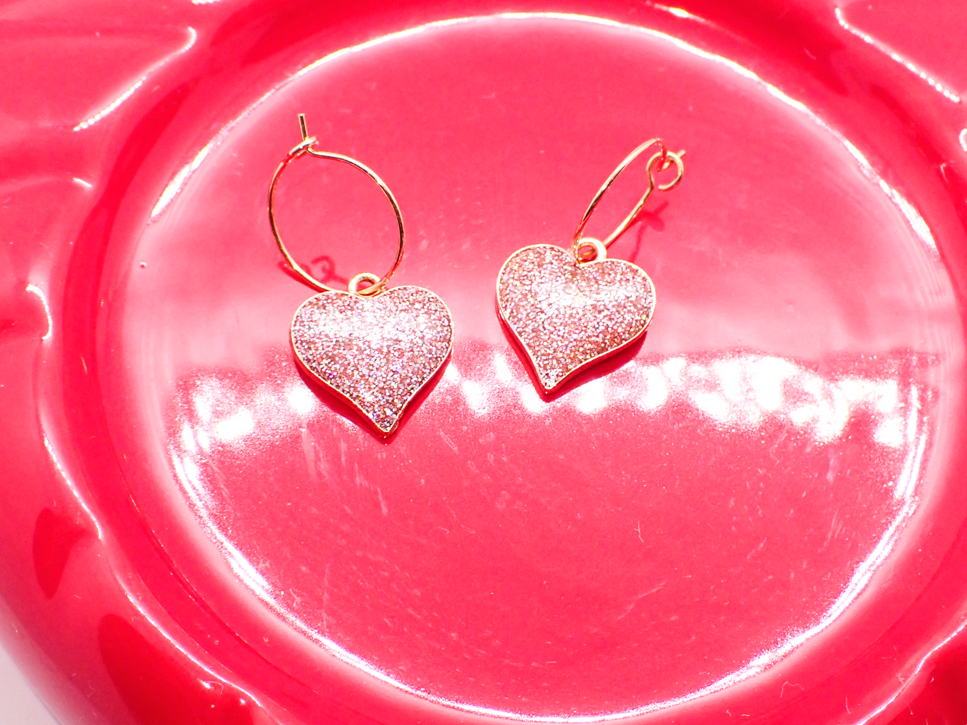 Alloy Glitter Heart Hoop Earrings
